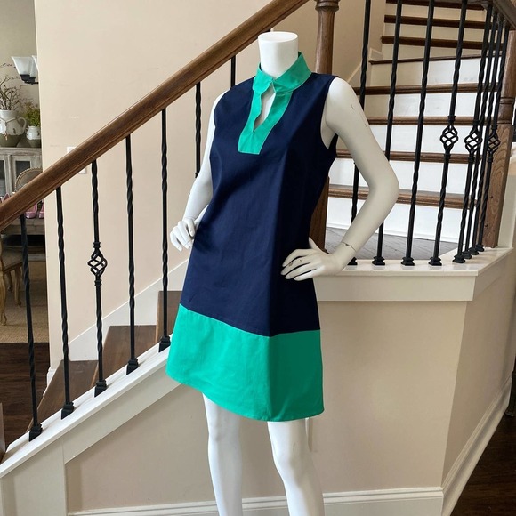 NWT SAIL TO SABLE Sleeveless Navy and Kelly Green Tunic Dress, M0570 - Picture 8 of 8